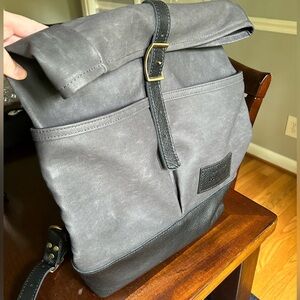 EUC Portland Leather Goods Canvas Gray/Pebbled Black Rolltop Backpack